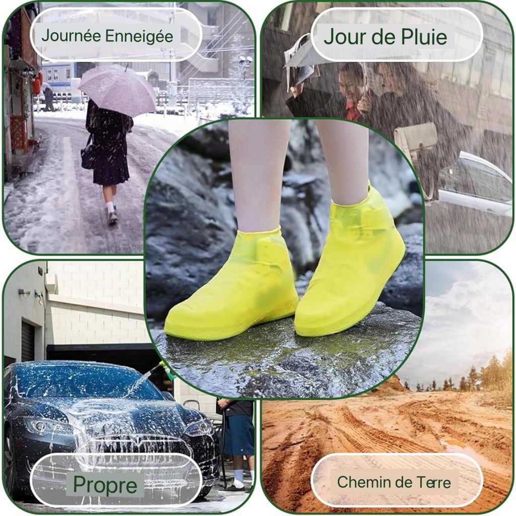 2 Paires Couvre-Chaussures Étanches Antidérapants en Silicone