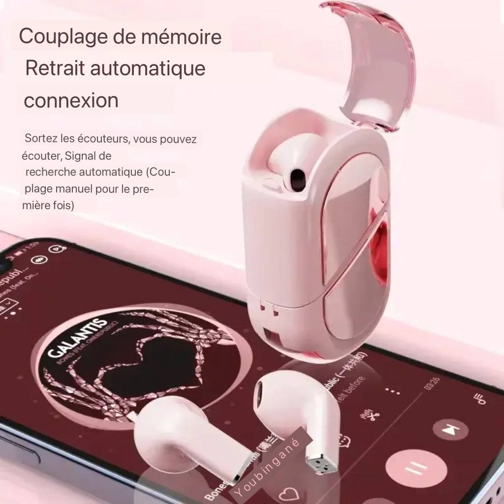 K520 écouteurs sans fil stéréo écouteurs avec rotatif amour en forme de coeur étui de charge faible latence casque pour téléphone tablette