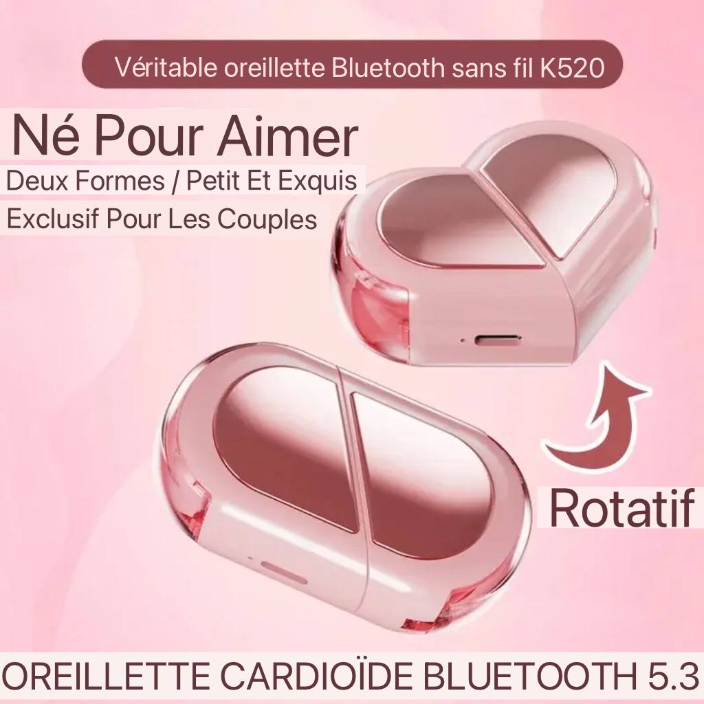 K520 écouteurs sans fil stéréo écouteurs avec rotatif amour en forme de coeur étui de charge faible latence casque pour téléphone tablette