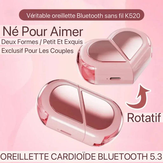 K520 écouteurs sans fil stéréo écouteurs avec rotatif amour en forme de coeur étui de charge faible latence casque pour téléphone tablette
